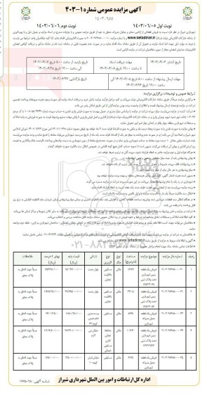 مزایده فروش پنج ملک شامل سه قطعه زمین و دو قطعه جدول متروکه شهرداری نوبت دوم 