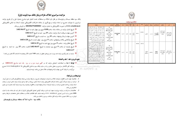 مزایده فروش دو ملک 3 طبقه با کاربری تجاری و تجاری/مسکونی 