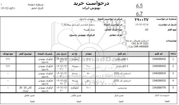 استعلام استارتر CH1