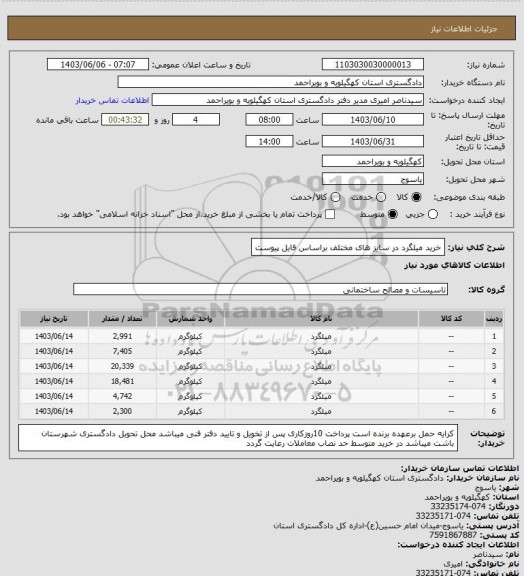 استعلام خرید میلگرد در سایز های مختلف براساس فایل پیوست