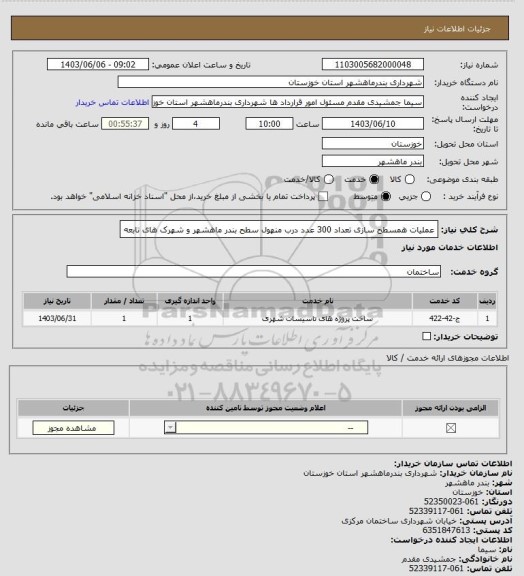 استعلام عملیات همسطح سازی تعداد 300 عدد درب منهول سطح بندر ماهشهر و شهرک های تابعه