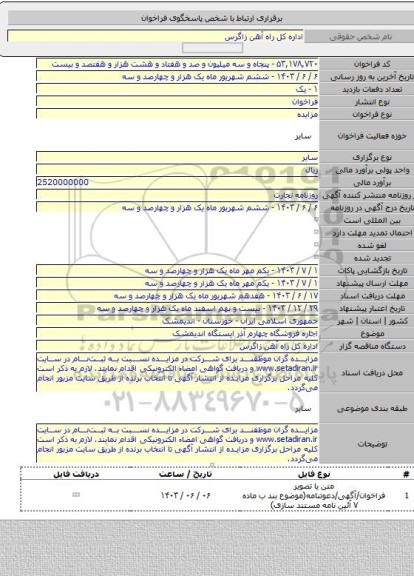 مزایده, اجاره فروشگاه چهارم آذر ایستگاه اندیمشک