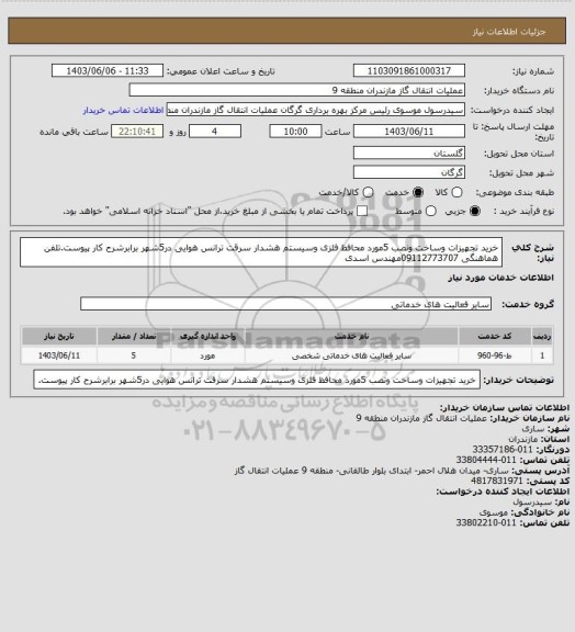 استعلام خرید تجهیزات وساخت ونصب 5مورد محافظ فلزی وسیستم هشدار سرقت ترانس هوایی در5شهر برابرشرح کار پیوست.تلفن هماهنگی 09112773707مهندس اسدی