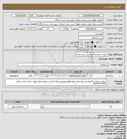 استعلام جوی و جدول و کانیو و بتن ریزی معابر