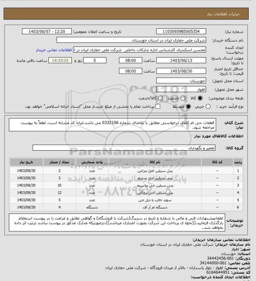 استعلام  قطعات جی ام کالای درخواستی مطابق با تقاضای شماره 0332106 می باشد.ایران کد مشابه است. لطفاً به پیوست مراجعه شود.