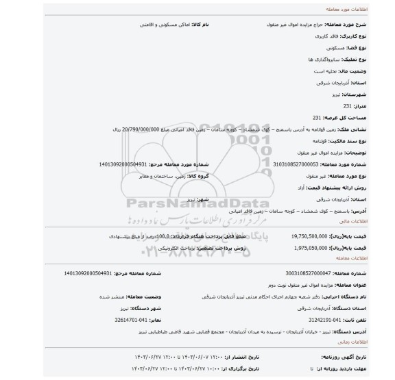 مزایده، مزایده اموال غیر منقول