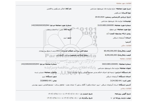 مزایده، مزایده مال غیرمنقول مشاعی