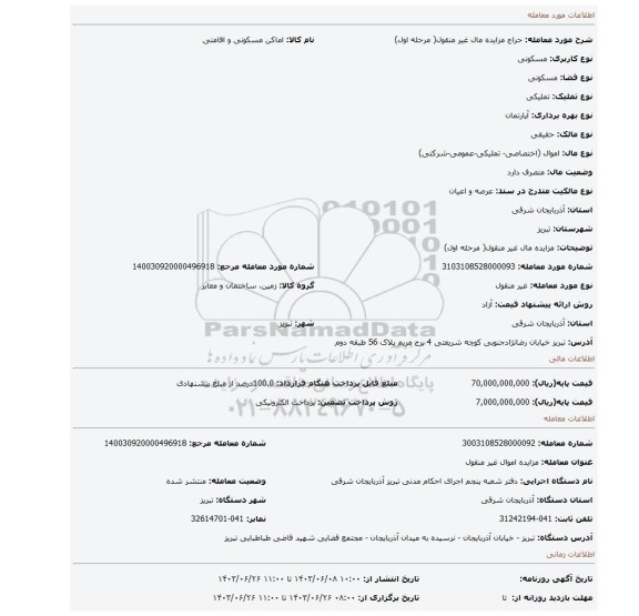 مزایده، مزایده مال غیر منقول(  مرحله اول)