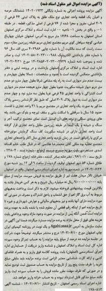 مزایده ششدانگ عرصه و اعیان یک قطعه واحد تجاری نوع ملک طلق به پلاک ثبتی 44 فرعی از 409 اصلی 