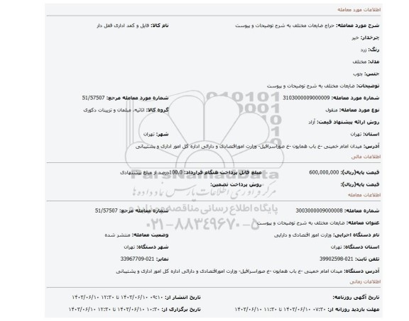 مزایده، ضایعات مختلف به شرح توضیحات و پیوست