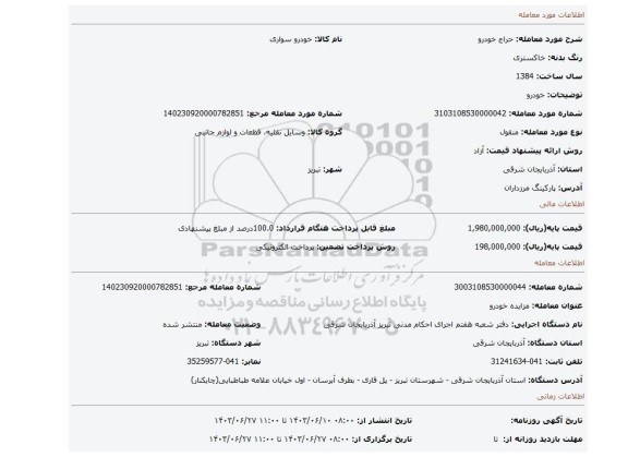 مزایده، خودرو