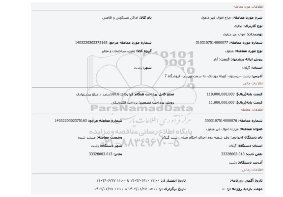 مزایده، اموال غیر منقول