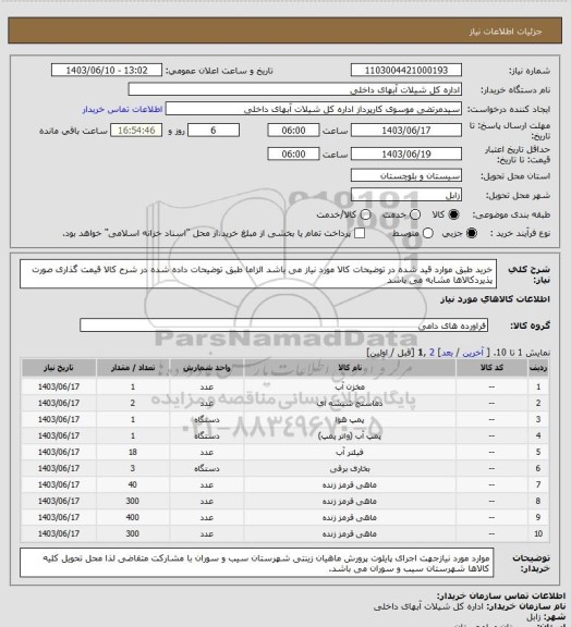 استعلام خرید طبق موارد قید شده در توضیحات کالا مورد نیاز می باشد الزاما طبق توضیحات داده شده در شرح کالا قیمت گذاری صورت پذیردکالاها مشابه می باشد