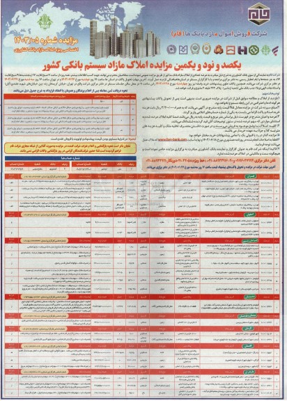 مزایده یکصد و نود و یکمین مزایده املاک مازاد سیستم بانکی کشور 