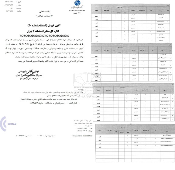 مزایده فروش 28 قلم تجهیزات فنی اسقاط