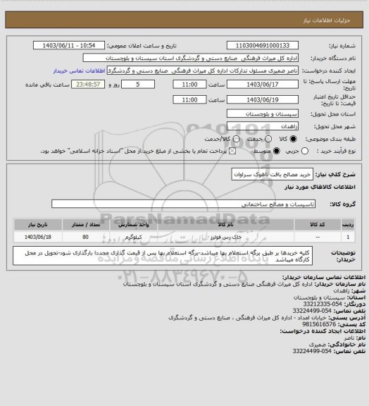 استعلام خرید مصالح بافت ناهوک سراوان