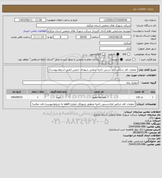 استعلام عملیات کف شکنی چاه دستی ناحیه صنعتی شهدای خنجین
(طبق شرایط پیوست)