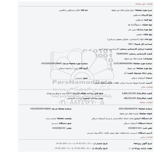 مزایده، مزایده ملک غیر منقول