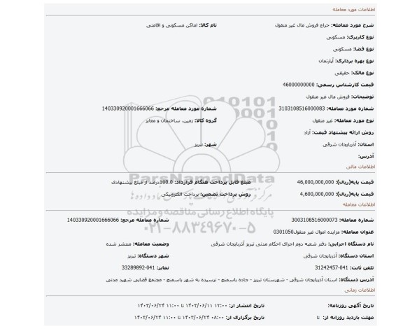 مزایده، فروش مال غیر منقول