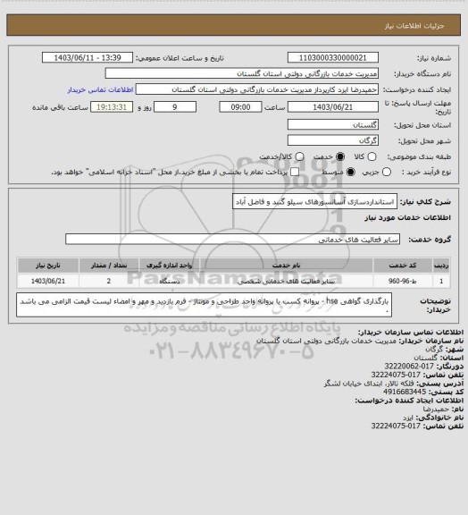 استعلام استانداردسازی آسانسورهای سیلو گنبد و فاضل آباد