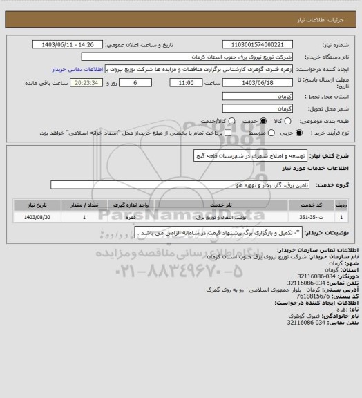 استعلام توسعه و اصلاح شهری در شهرستان قلعه گنج