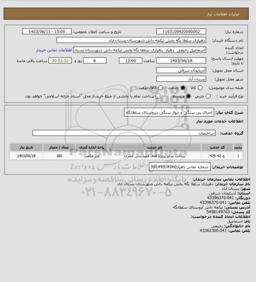 استعلام اجرای پی سنگی و دیوار سنگی درروستای سلطانگه