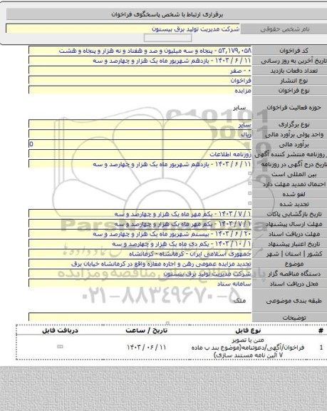 مزایده, تجدید مزایده عمومی رهن و اجاره مغازه واقع در کرمانشاه خیابان برق