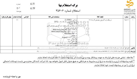 استعلام بها اورینگ نازل گازوئیل واحدهای گاز 