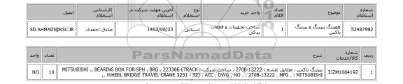 استعلام هوزینگ بیرینگ و بیرینگ باکس