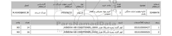 استعلام اثاثیه ولوازم اداری،خانگی وانبار