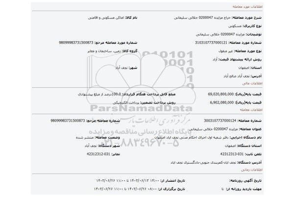 مزایده، مزایده 0200047 جلالی سلیمانی