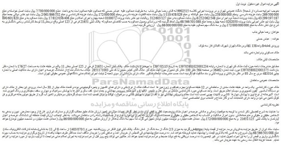 مزایده فروش میزان 2/3 دانگ از سه دانگ از  شش دانگ ملک 