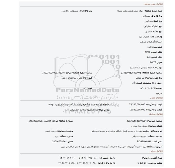 مزایده، حکم بفروش ملک مشاع