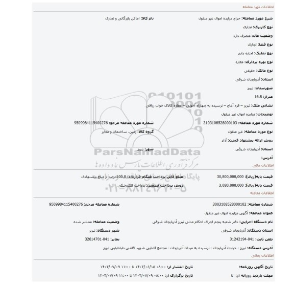 مزایده، مزایده اموال غیر منقول