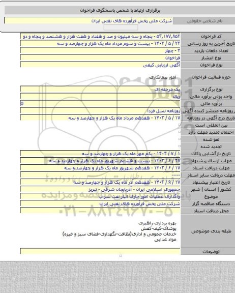 مناقصه, واگذاری عملیات امور جاری انبار نفت سراب