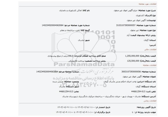 مزایده، آگهی اموال غیر منقول