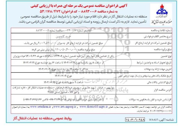 فراخوان مناقصه خرید گایدوین