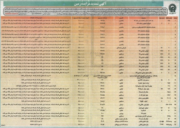 تمدید مزایده تعدادی زمین