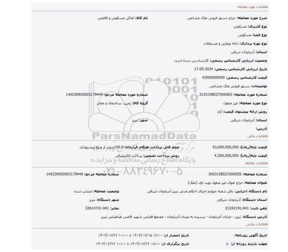 مزایده، دستور فروش ملک مشاعی