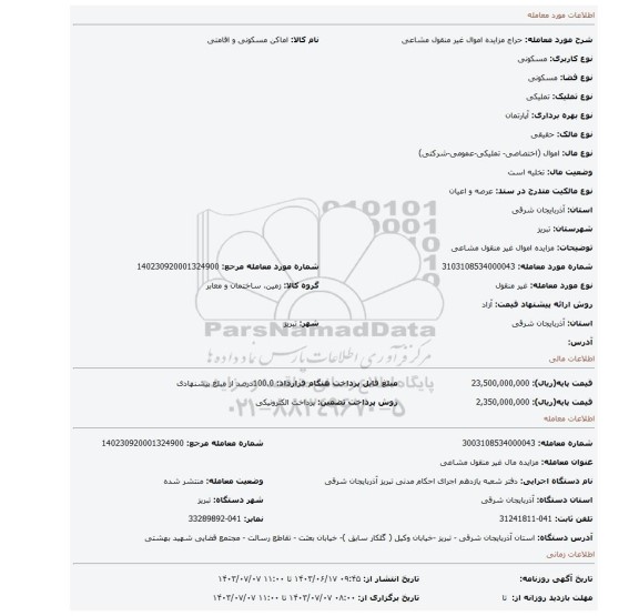 مزایده، مزایده اموال غیر منقول مشاعی