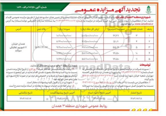 تجدید مزایده فروش زمین 