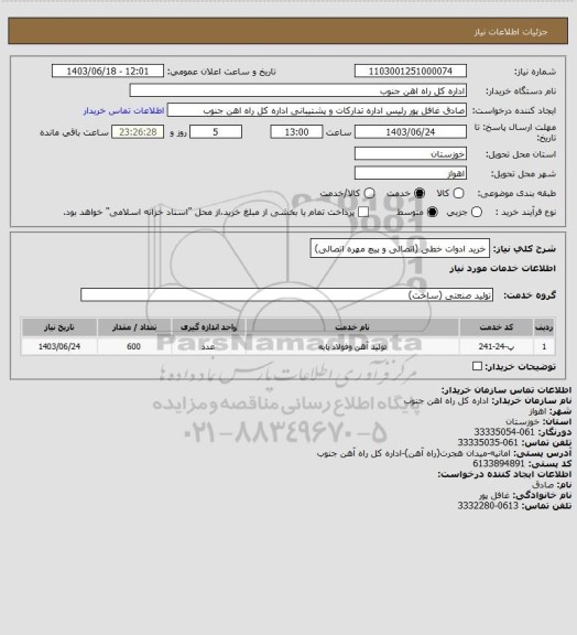 استعلام خرید ادوات خطی (اتصالی و پیچ مهره اتصالی)