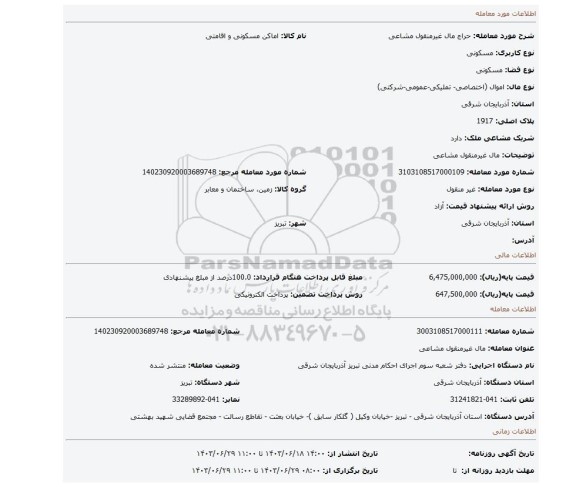 مزایده، مال غیرمنقول مشاعی