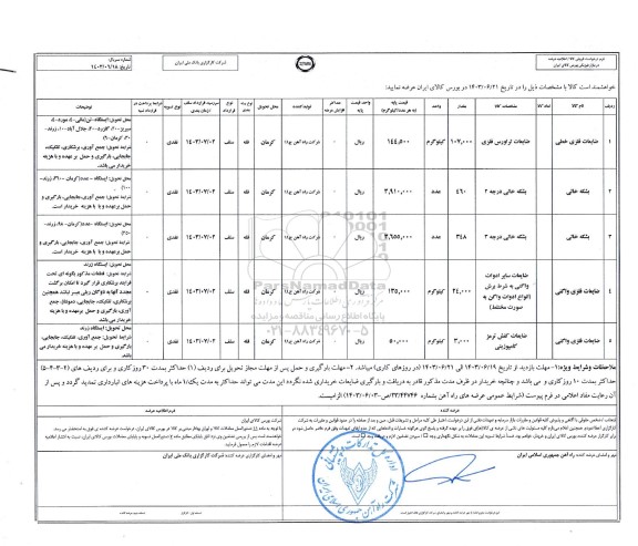 مزایده ضایعات فلزی خطی ...