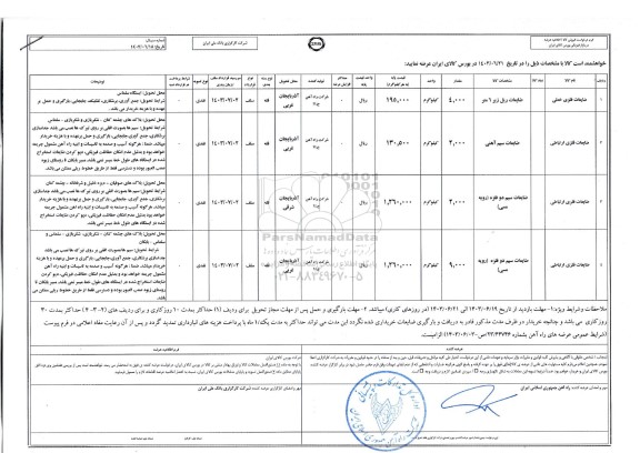 مزایده ضایعات فلزی خطی...