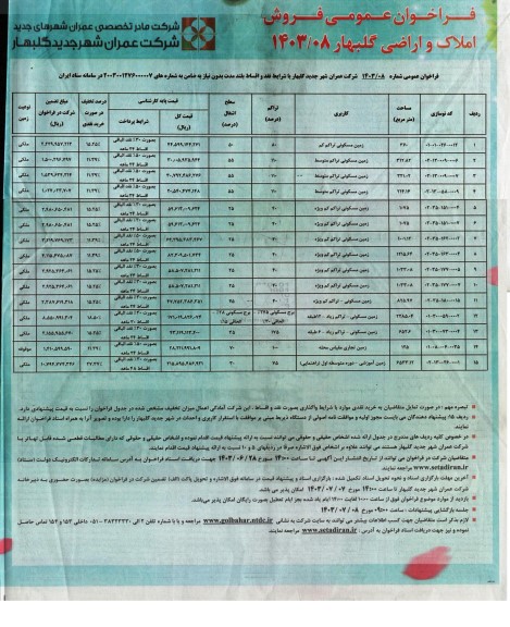 فراخوان فروش املاک و اراضی 