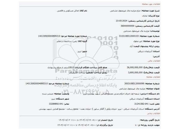 مزایده، مزایده مال غیرمنقول مشاعی