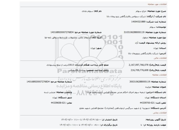 مزایده، سهام