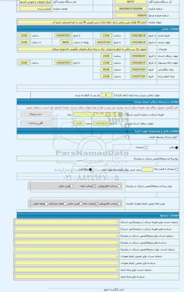 مزایده ، اجاره 30 هکتار زمین زراعی با یک حلقه چاه با دبی تقریبی 30 لیتر در ثانیه واستخر ذخیره آب