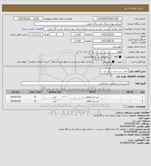 استعلام تامین درب ضد سرقت و....